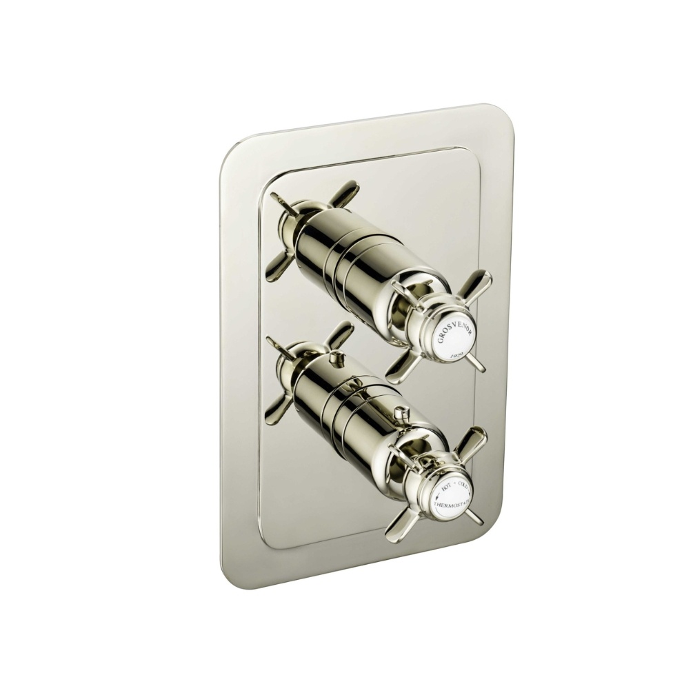 JTP Grosvenor Pinch Nickel 2 Outlet 2 Handle Thermostatic Shower Valve Cut Out